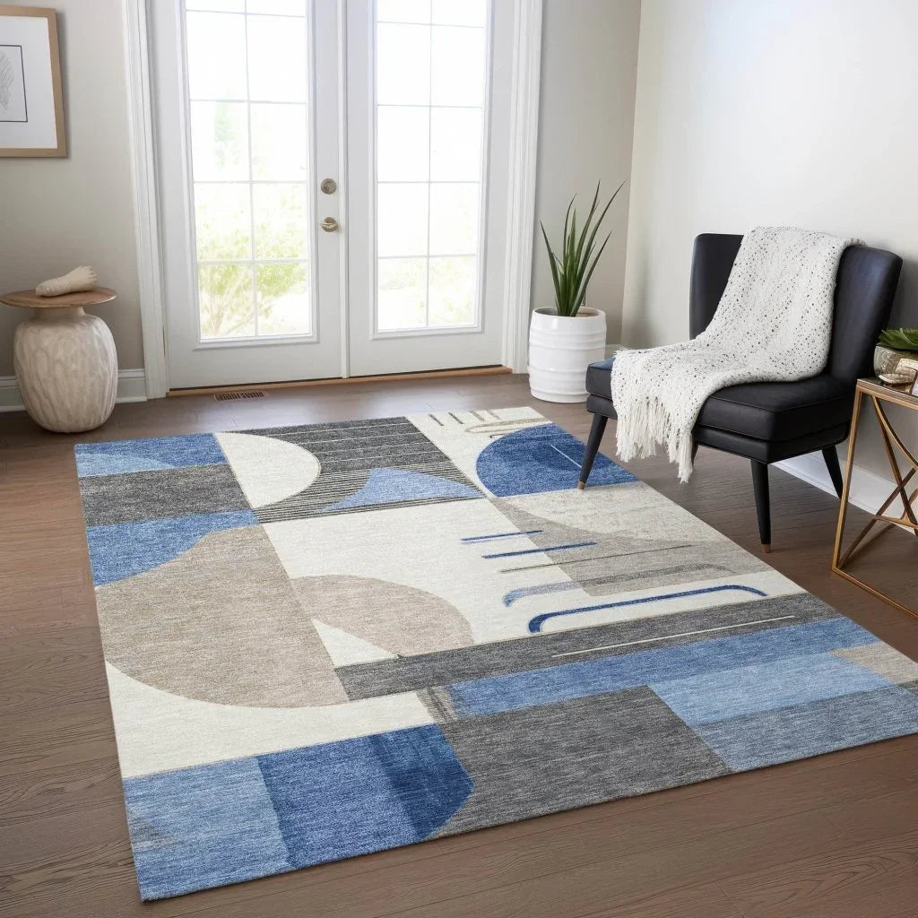 LOOMLAN Rugs Daeira Blue Washable Indoor-Outdoor Rug