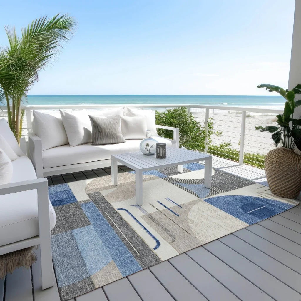 LOOMLAN Rugs Daeira Blue Washable Indoor-Outdoor Rug