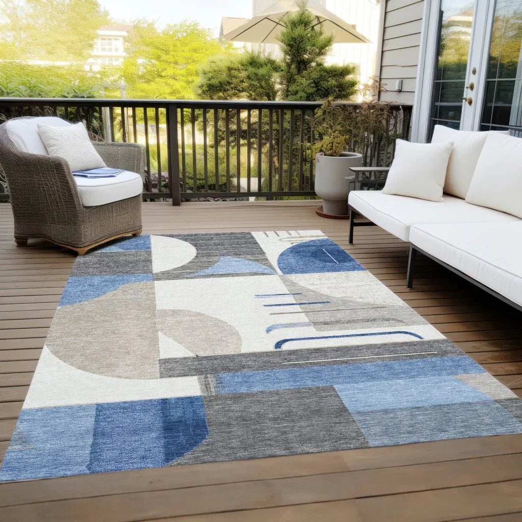 LOOMLAN Rugs Daeira Blue Washable Indoor-Outdoor Rug