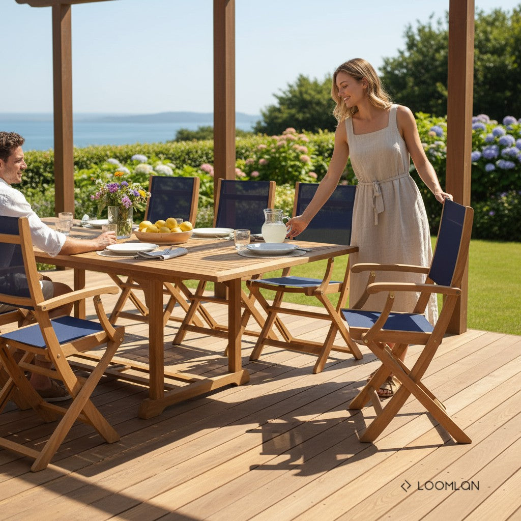 HiTeak Dalton Teak Patio Family Dining Set 9PC