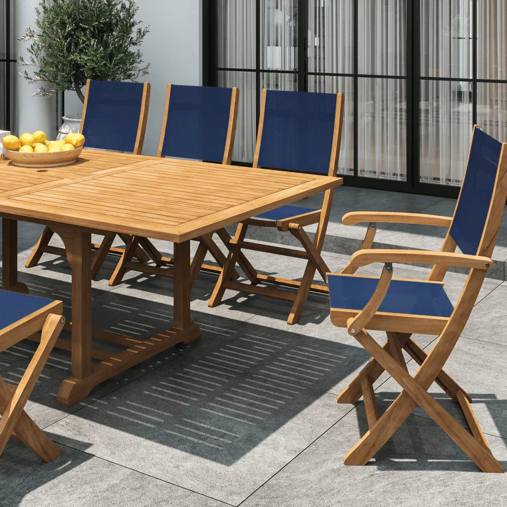 HiTeak Dalton Teak Patio Family Dining Set 9PC