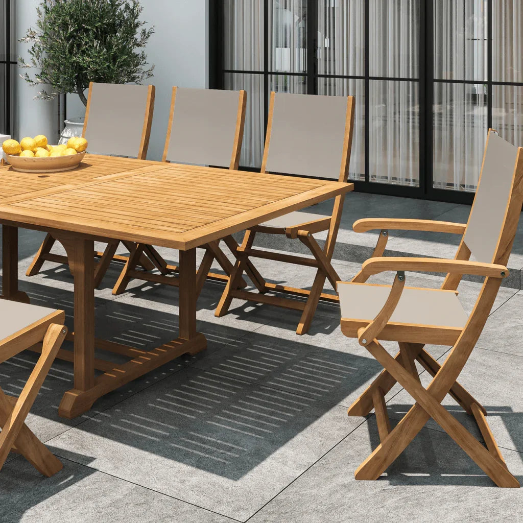 HiTeak Dalton Teak Patio Family Dining Set 9PC