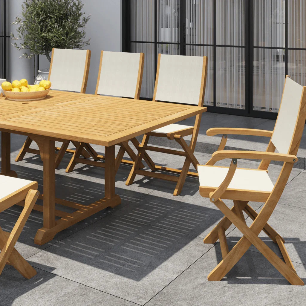 HiTeak Dalton Teak Patio Family Dining Set 9PC