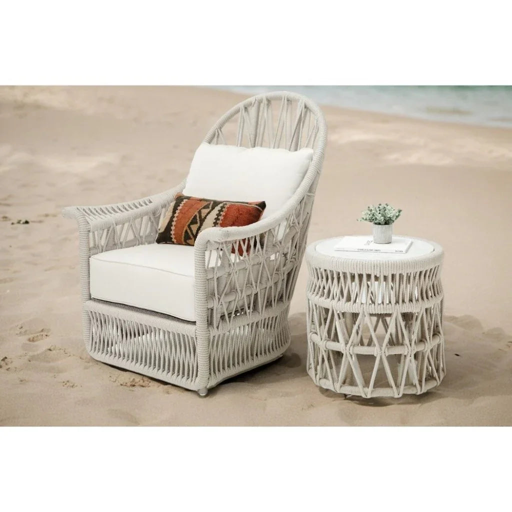 Sunset West Dana Carrara Marble Top Outdoor End Table