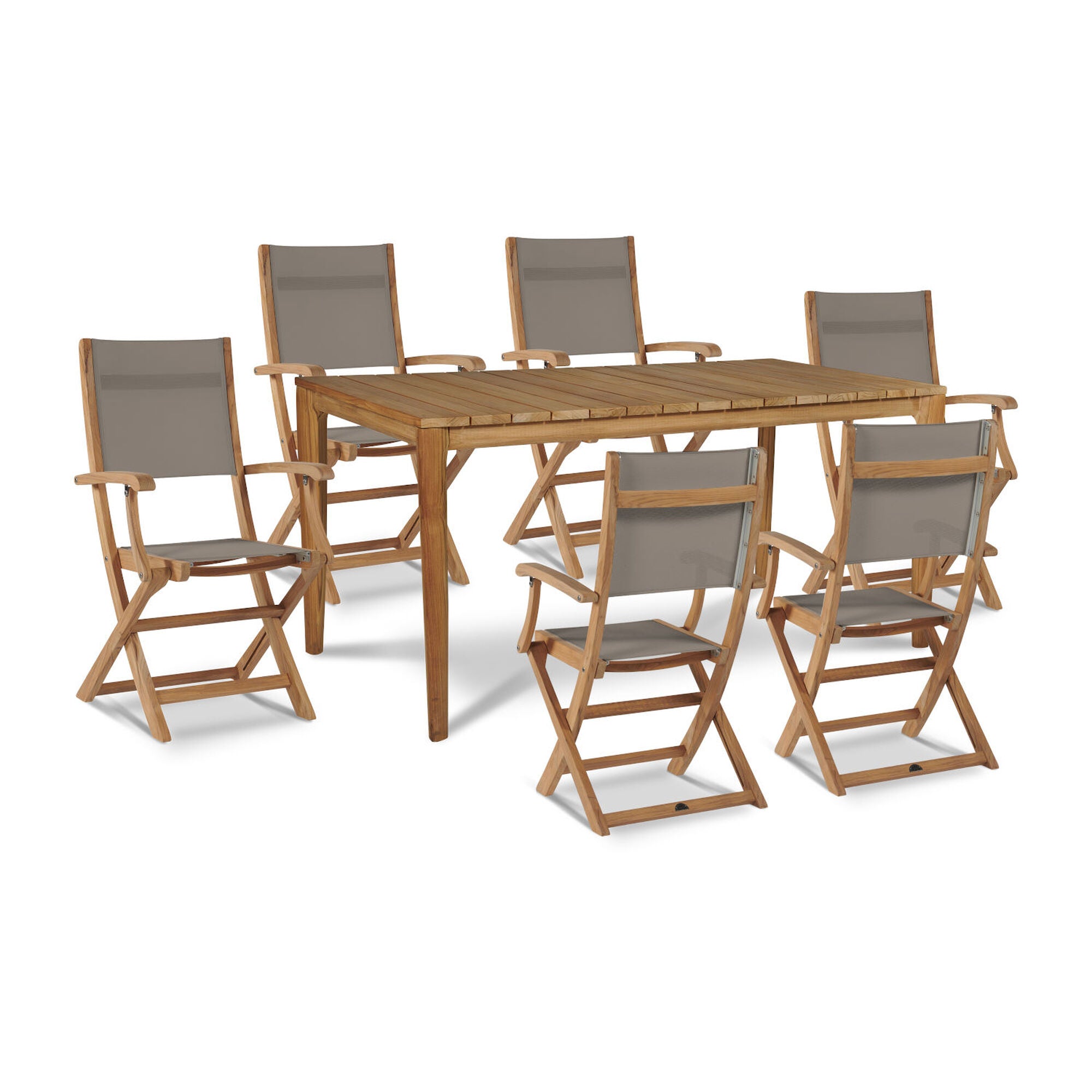 Del Ray 7-Piece Rectangular Teak Outdoor Dining Set-Outdoor Dining Sets-HiTeak-Taupe-LOOMLAN