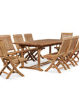 Devon 9-PC Teak Outdoor Dining Set with Extendable Table and Folding Chairs-Outdoor Dining Sets-HiTeak-LOOMLAN