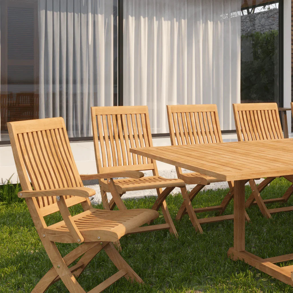 HiTeak Devon Teak Patio Rectangular Family Dining Set 9PC
