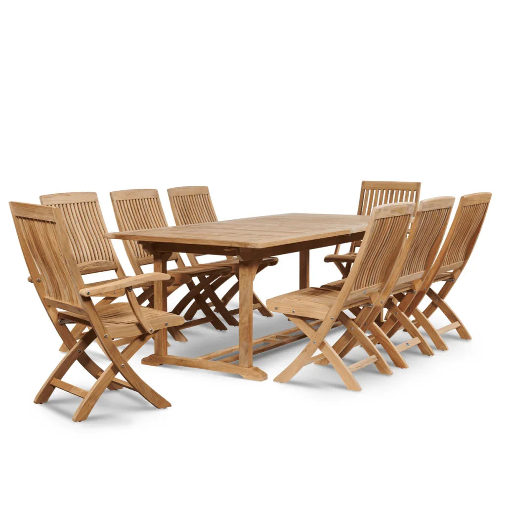 HiTeak Devon Teak Patio Rectangular Family Dining Set 9PC