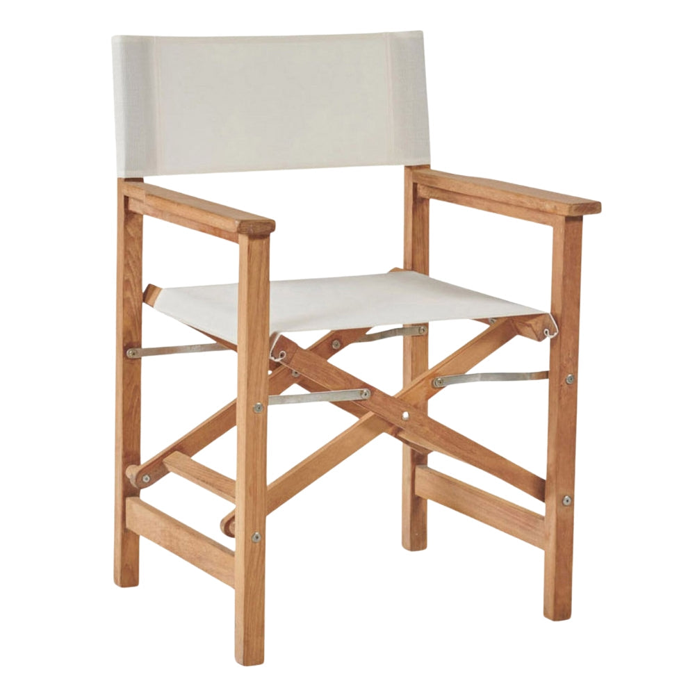 Director Teak Folding Outdoor Folding Armchair-Outdoor Dining Chairs-HiTeak-White-LOOMLAN