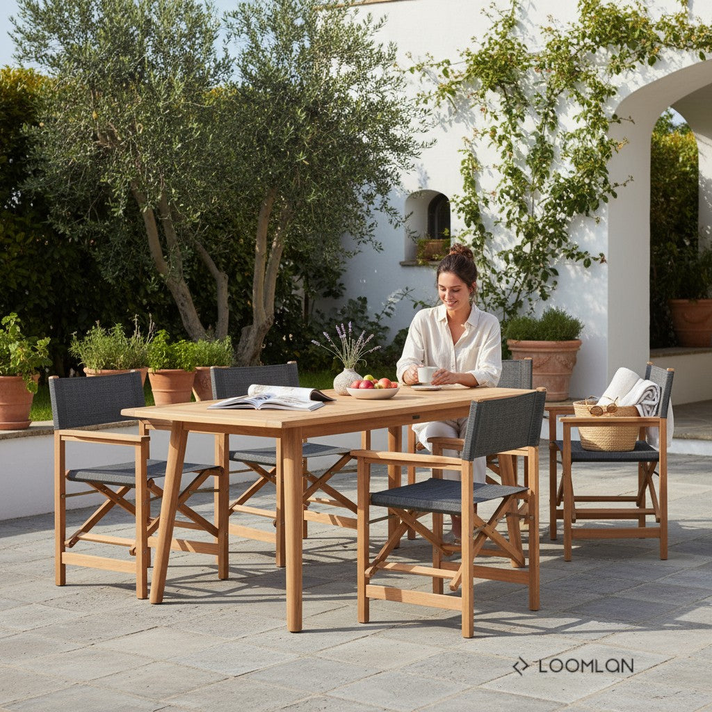 HiTeak Director Teak Patio Family Dining Set 7PC