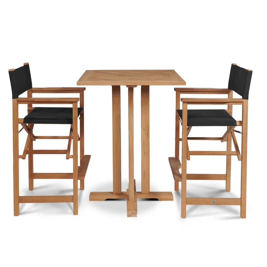 HiTeak Director Teak Patio Square Bar Height Dining Set 3PC
