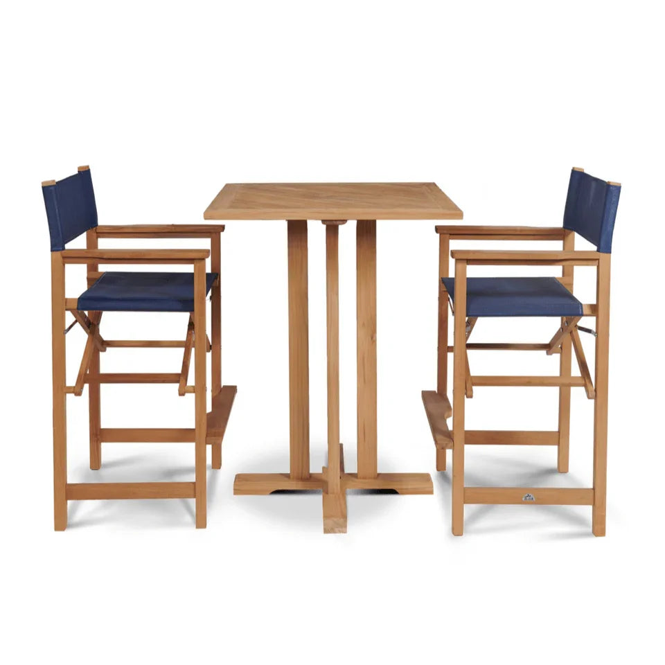 HiTeak Director Teak Patio Square Bar Height Dining Set 3PC