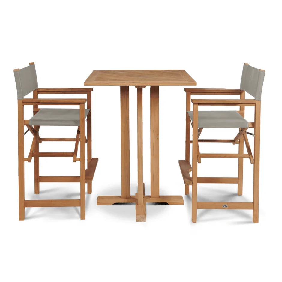 HiTeak Director Teak Patio Square Bar Height Dining Set 3PC