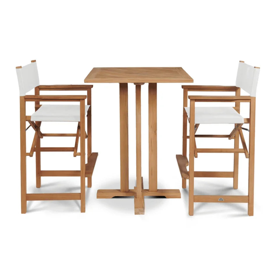 HiTeak Director Teak Patio Square Bar Height Dining Set 3PC