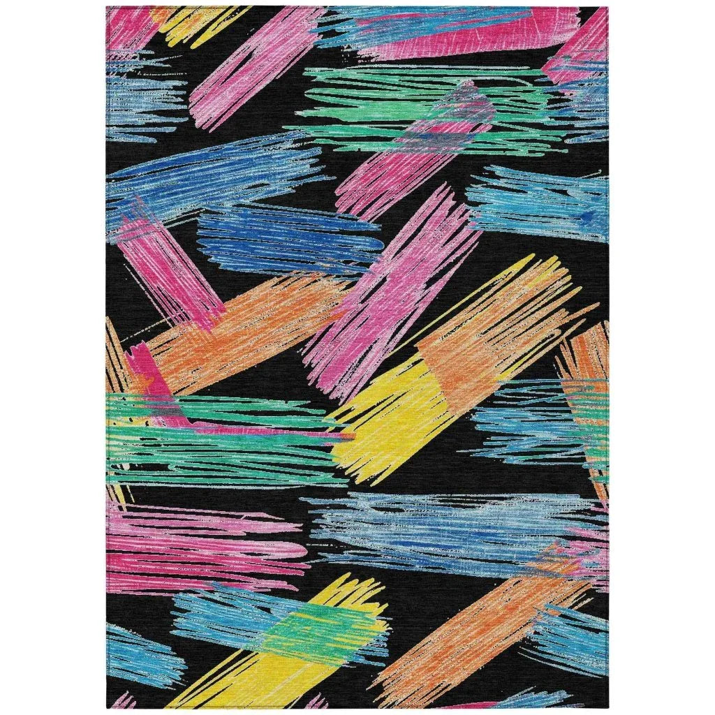 LOOMLAN Rugs Elain Black Washable Indoor-Outdoor Rug