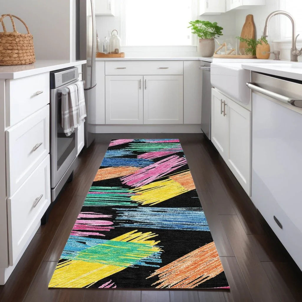 LOOMLAN Rugs Elain Black Washable Indoor-Outdoor Rug