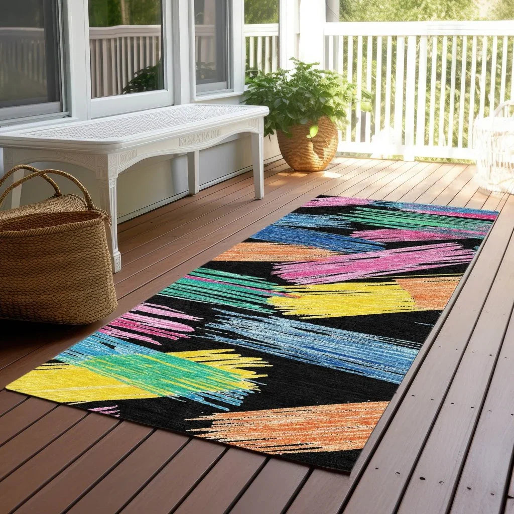 LOOMLAN Rugs Elain Black Washable Indoor-Outdoor Rug