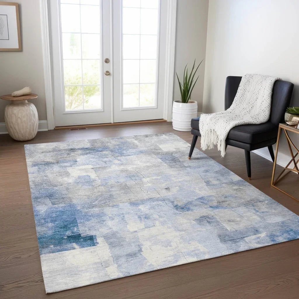 LOOMLAN Rugs Elanor Blue Washable Indoor-Outdoor Rug