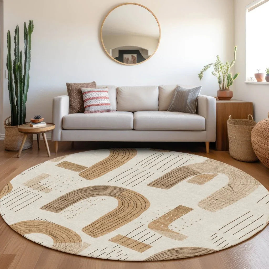 LOOMLAN Rugs Elas Ivory Washable Indoor-Outdoor Rug