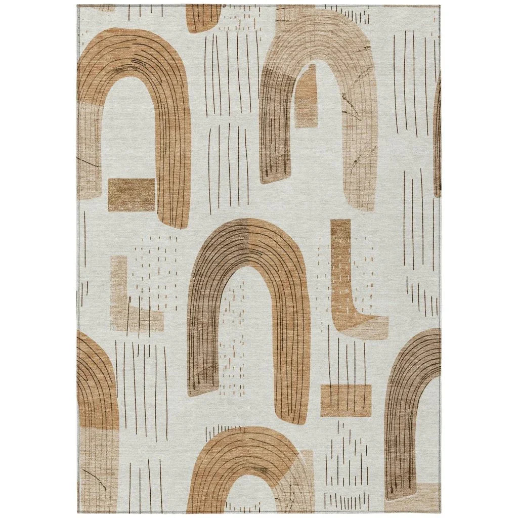LOOMLAN Rugs Elas Ivory Washable Indoor-Outdoor Rug