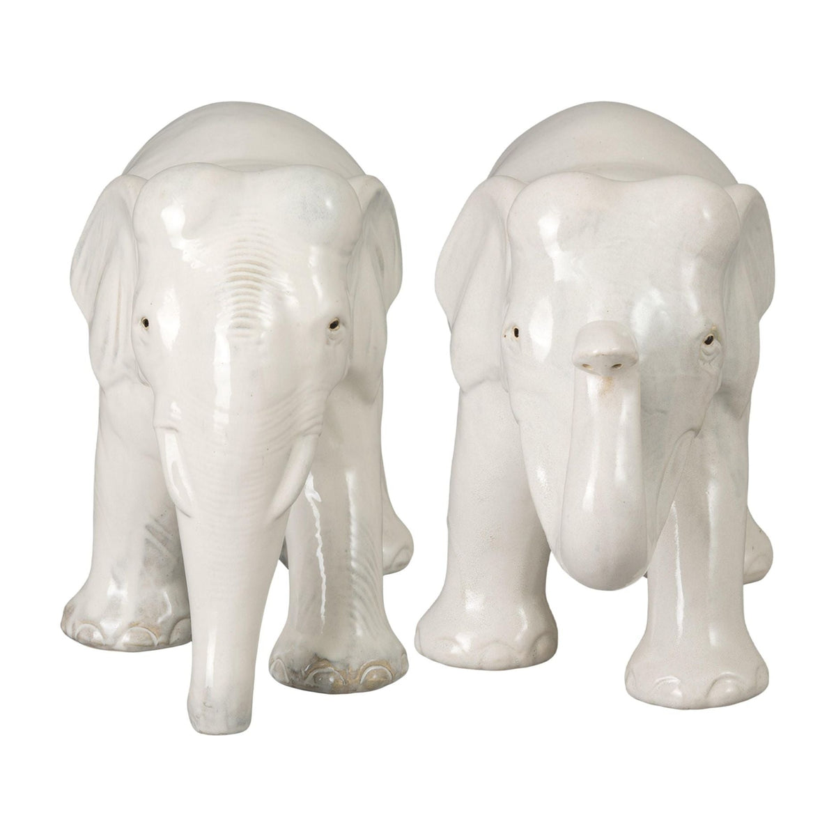 Emissary Elephant Moon White Ceramic Sculpture (Set of 2)