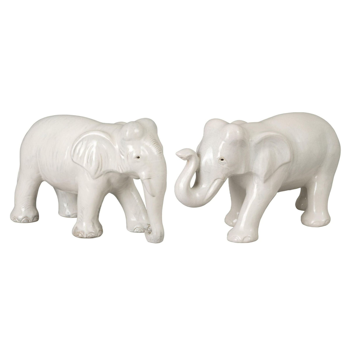 Emissary Elephant Moon White Ceramic Sculpture (Set of 2)