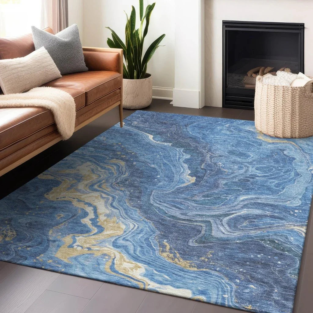 LOOMLAN Rugs Elius Blue Washable Indoor-Outdoor Rug