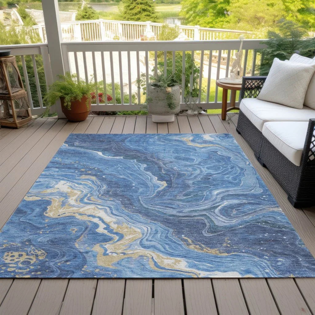 LOOMLAN Rugs Elius Blue Washable Indoor-Outdoor Rug