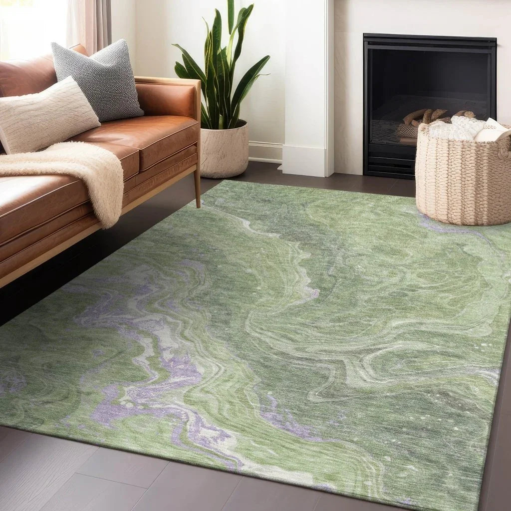 LOOMLAN Rugs Elius Green Washable Indoor-Outdoor Rug