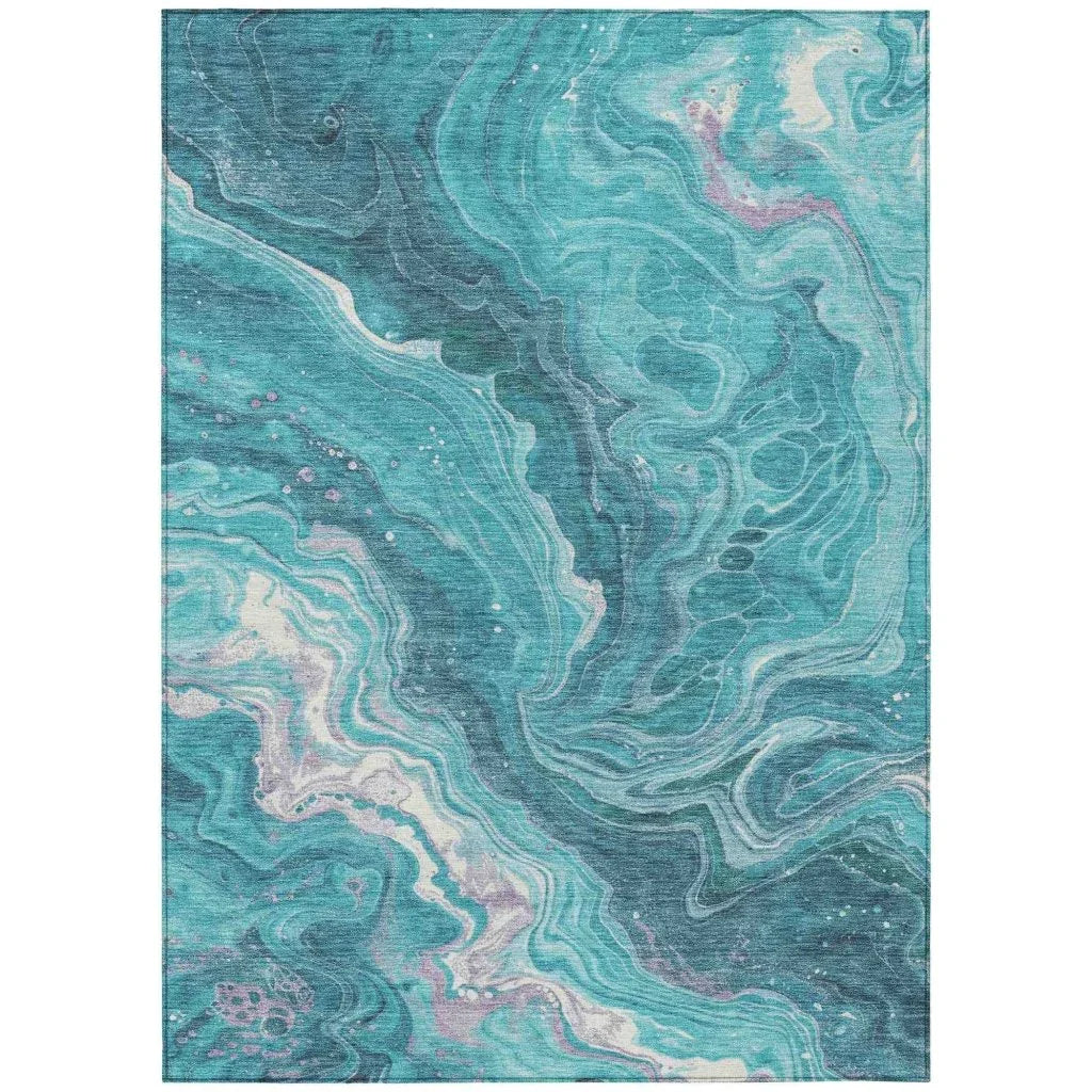 LOOMLAN Rugs Elius Teal Washable Indoor-Outdoor Rug