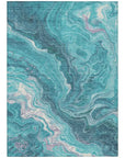 LOOMLAN Rugs Elius Teal Washable Indoor-Outdoor Rug