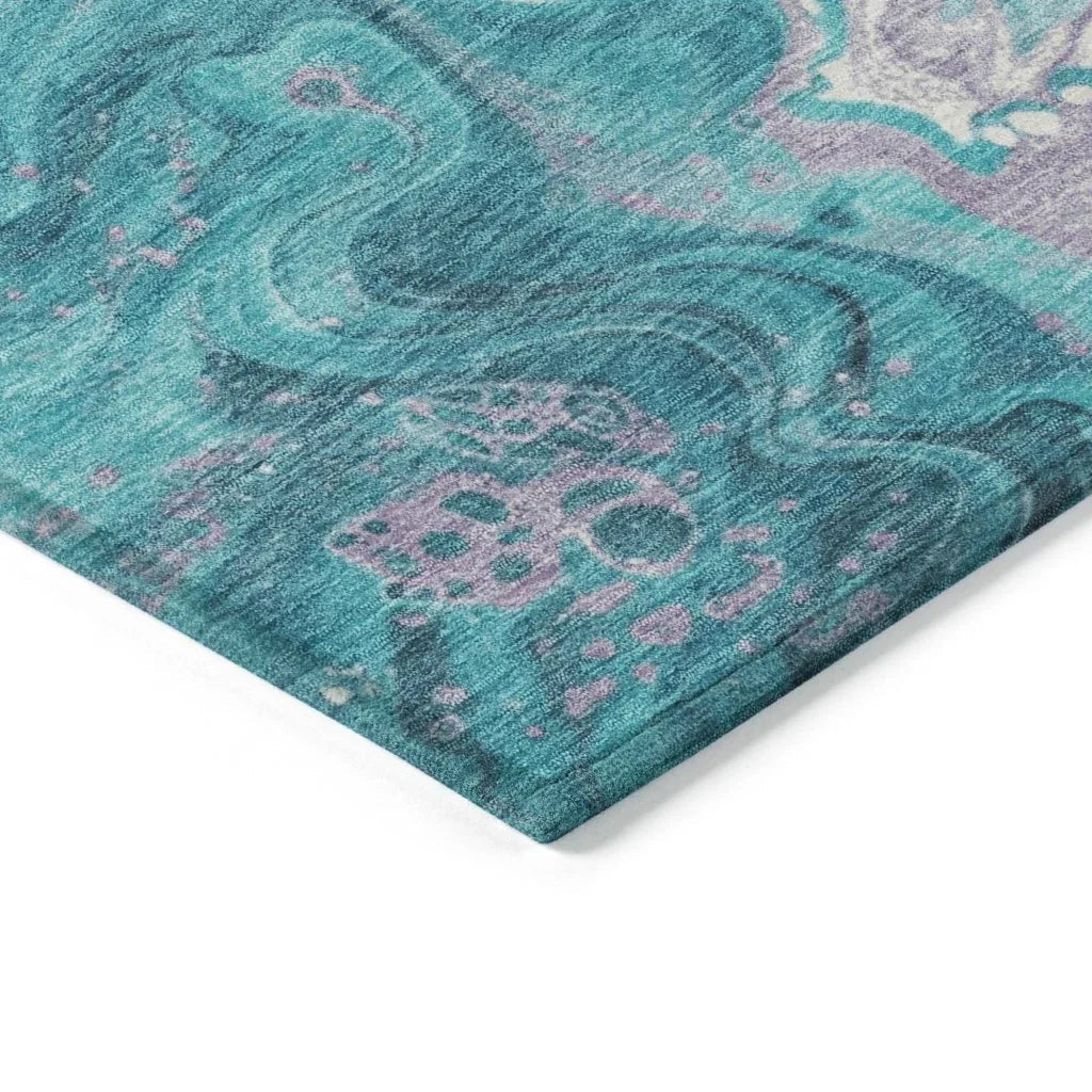 LOOMLAN Rugs Elius Teal Washable Indoor-Outdoor Rug