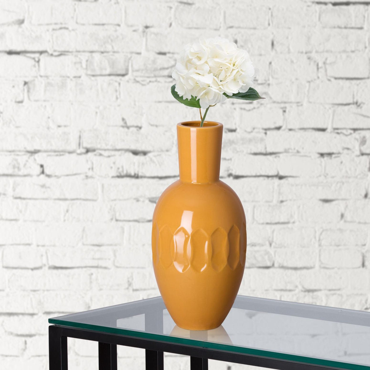 Emissary Ellipse Orange Ceramic Neck Vase