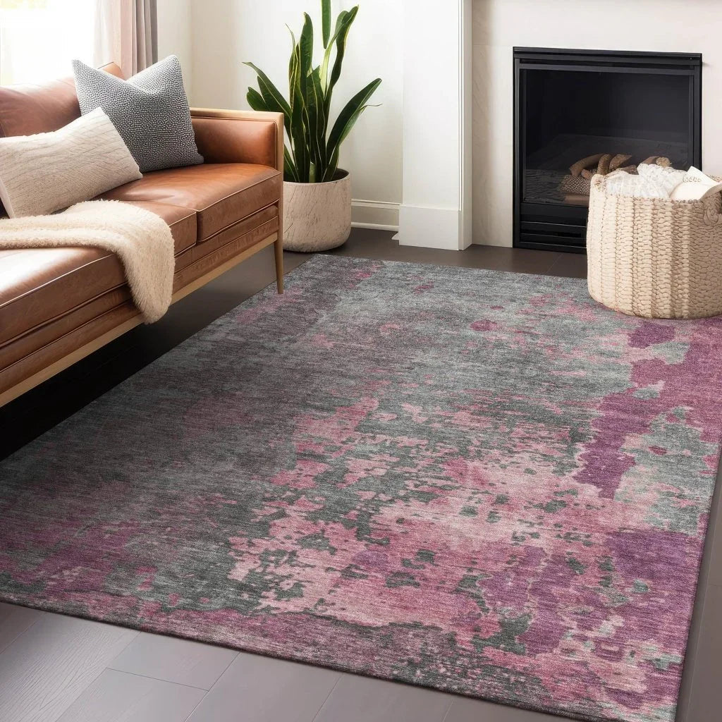 LOOMLAN Rugs Elon Pink Washable Indoor-Outdoor Rug