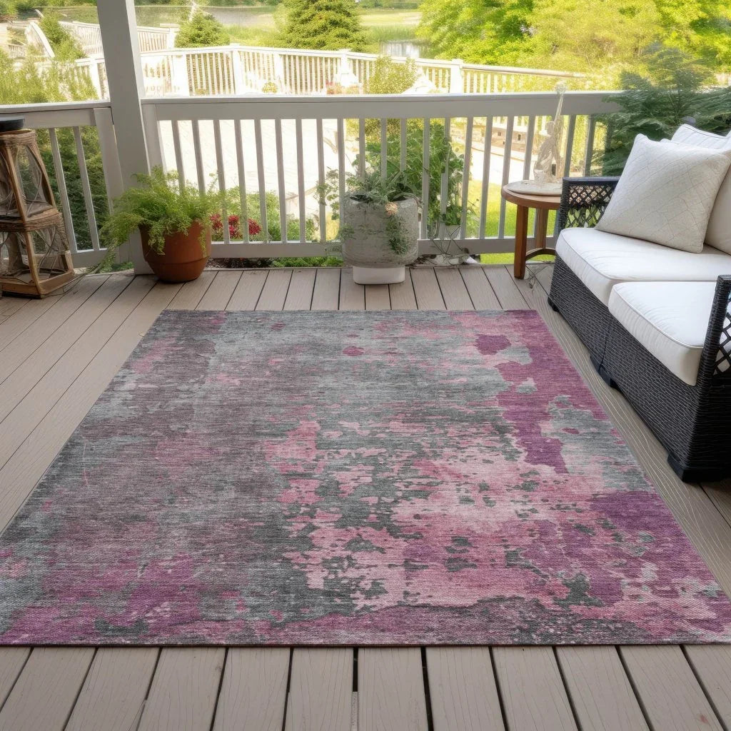 LOOMLAN Rugs Elon Pink Washable Indoor-Outdoor Rug