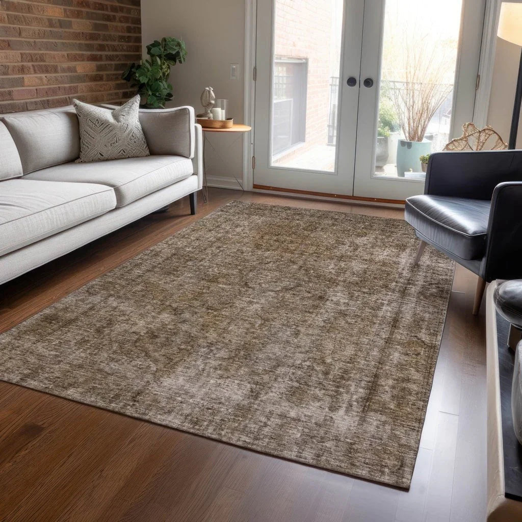 LOOMLAN Rugs Emberith Brown Washable Indoor-Outdoor Rug