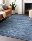 Faerain Blue Washable Indoor-Outdoor Rug