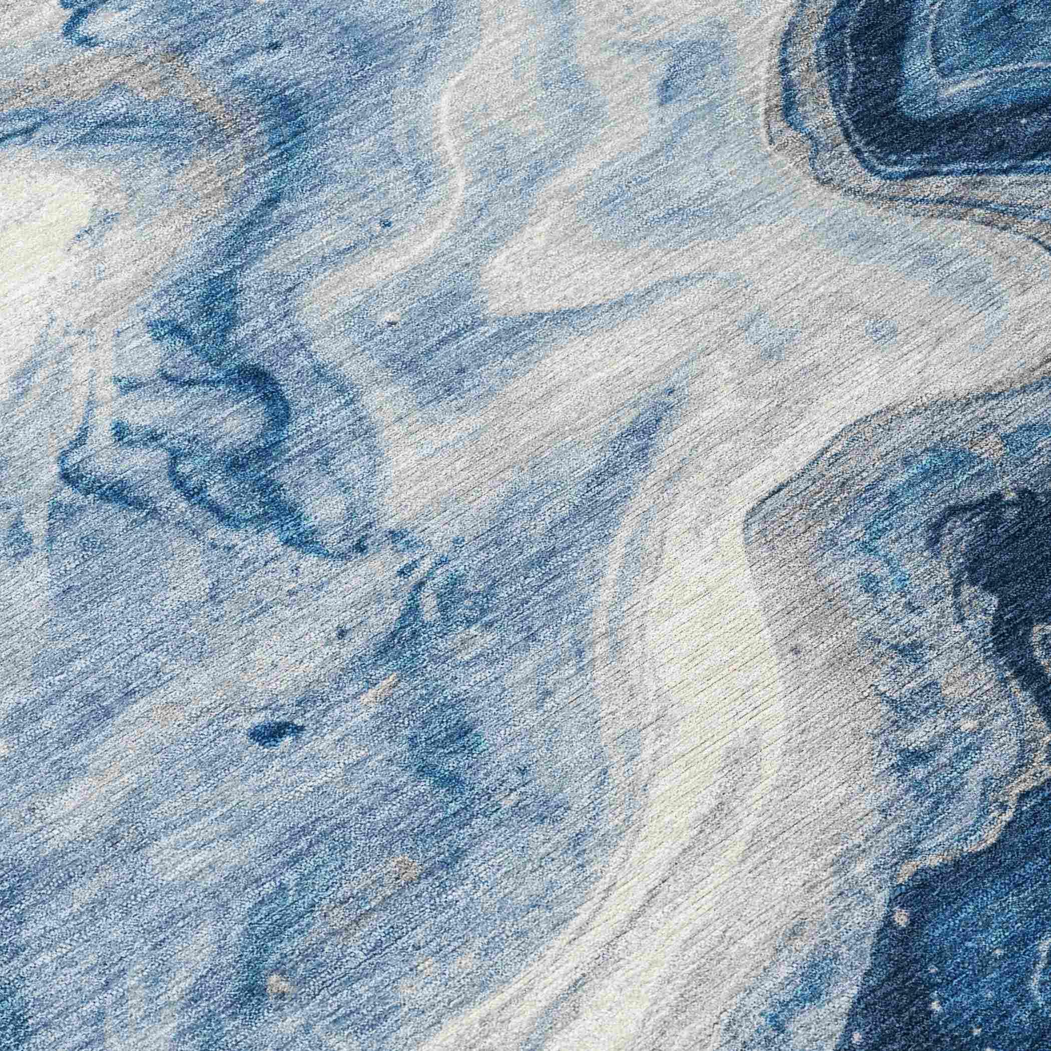 Faeras Blue Washable Indoor-Outdoor Rug