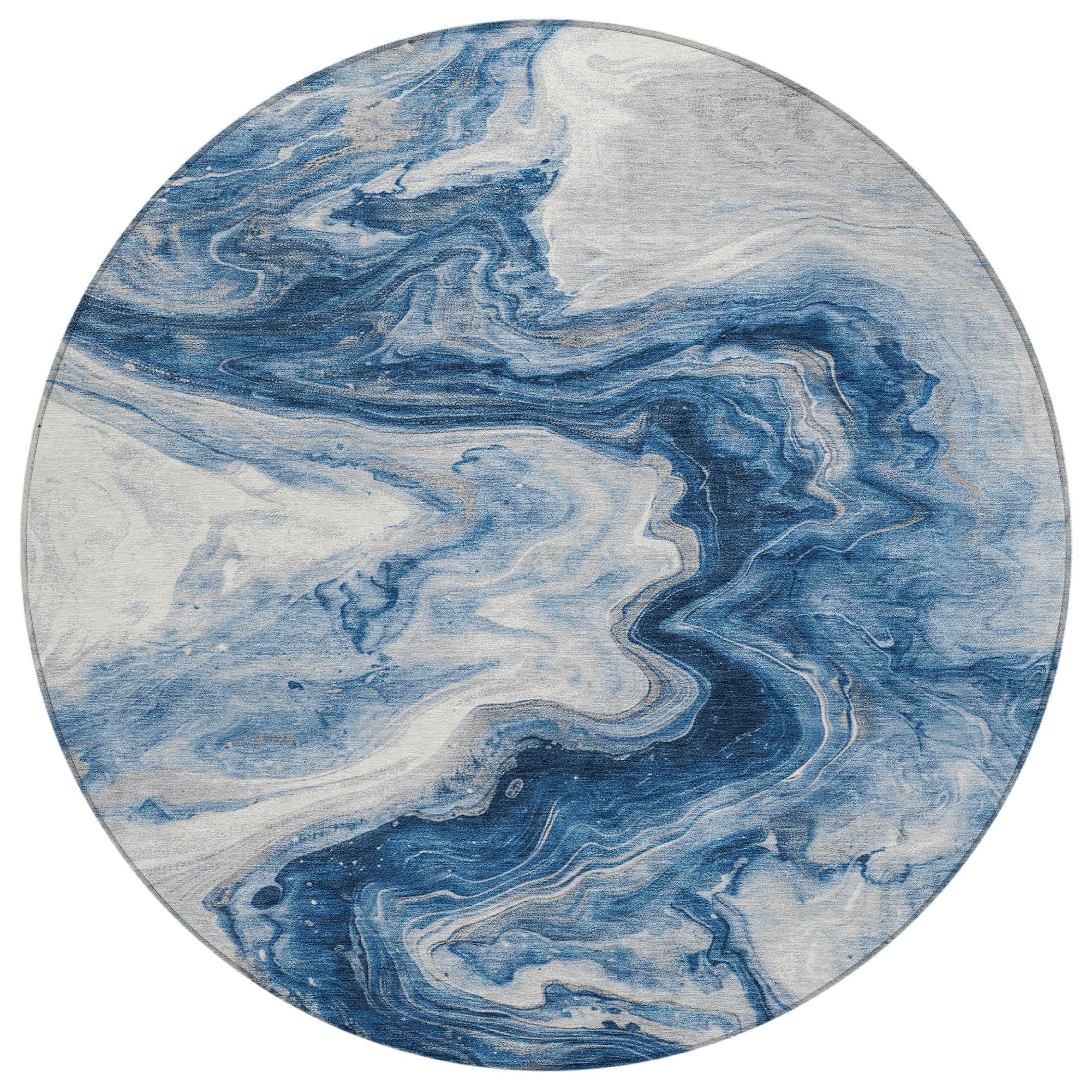 Faeras Blue Washable Indoor-Outdoor Rug