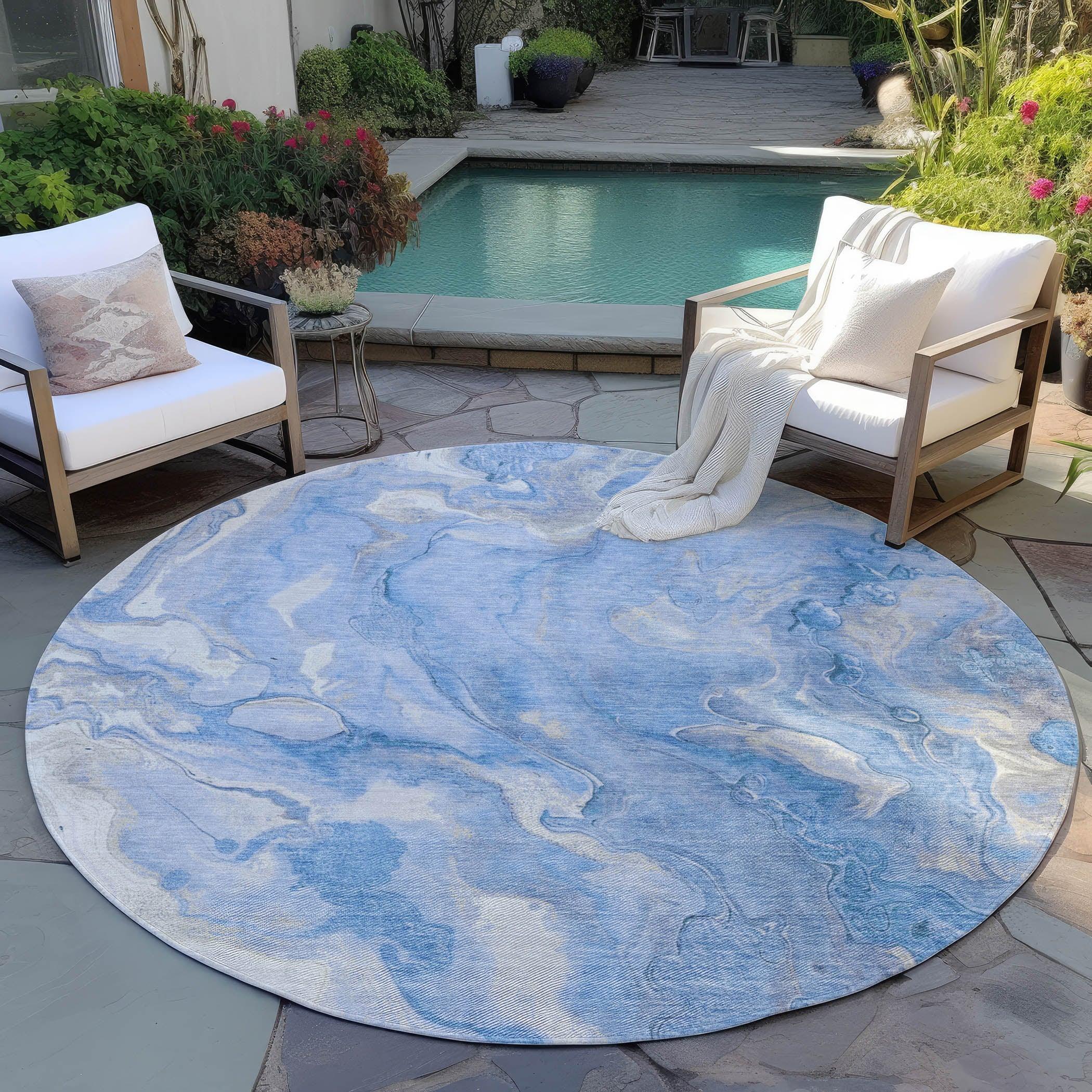 Faerel Blue Washable Indoor-Outdoor Rug