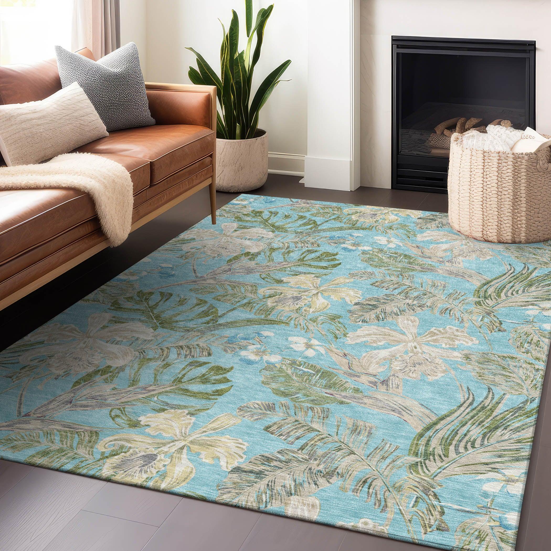 Addison Rugs Faereth Teal Washable Indoor-Outdoor Rug
