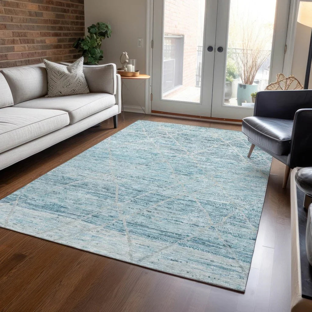 LOOMLAN Rugs Flamara Teal Washable Indoor-Outdoor Rug