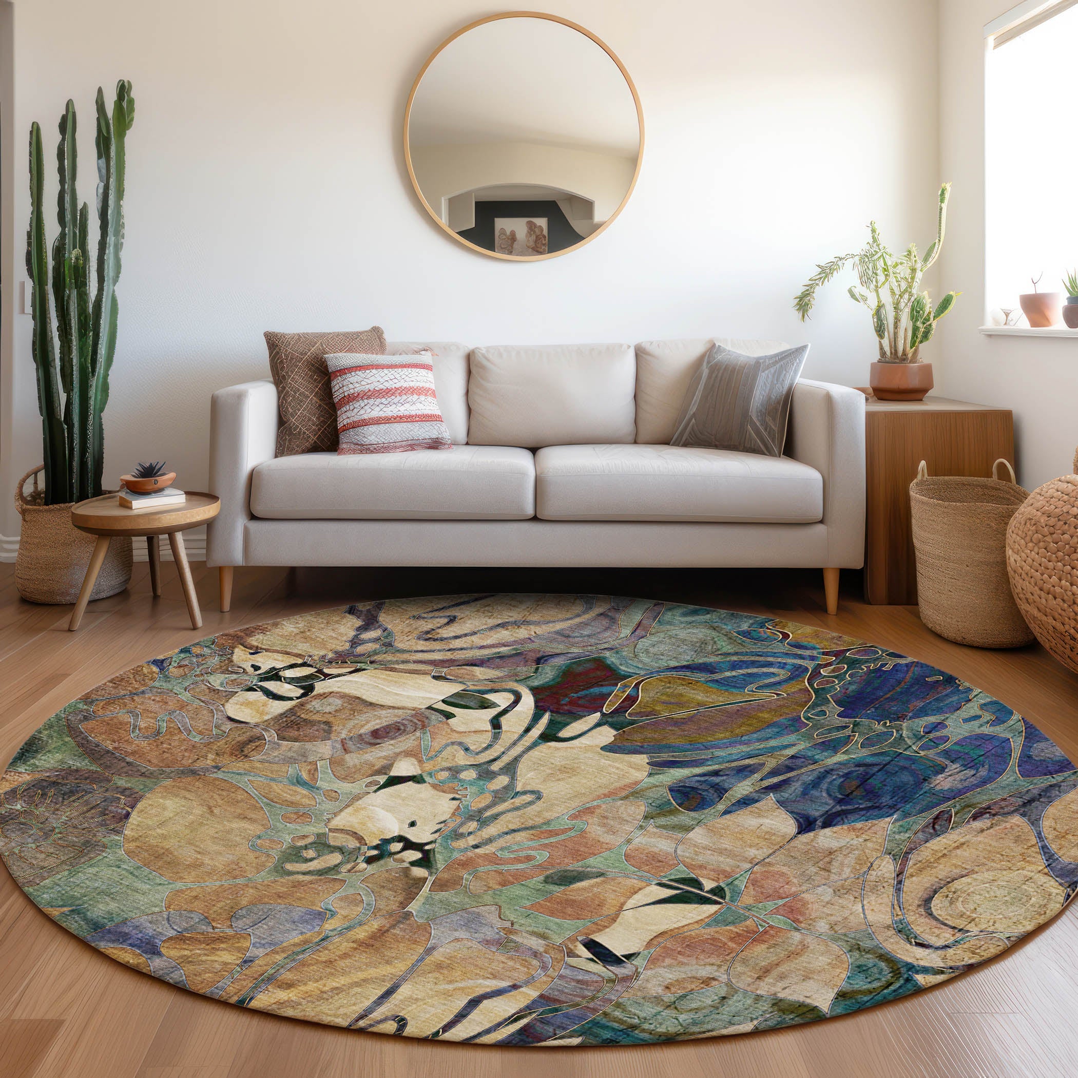 Addison Rugs Floral Beige Washable Indoor-Outdoor Rug