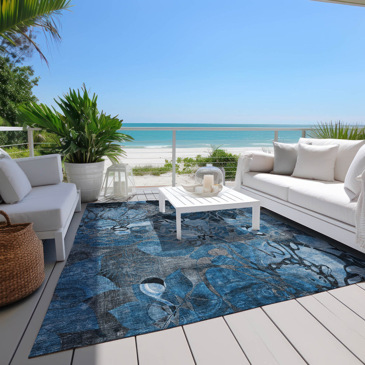 Addison Rugs Floral Blue Washable Indoor-Outdoor Rug