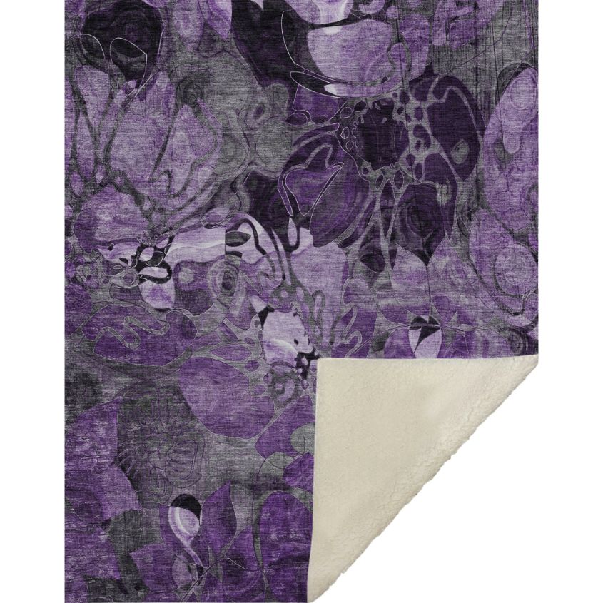 Addison Rugs Floral Purple Washable Indoor-Outdoor Rug with Matching Throw