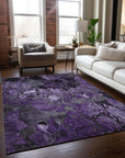 Addison Rugs Floral Purple Washable Indoor-Outdoor Rug with Matching Throw