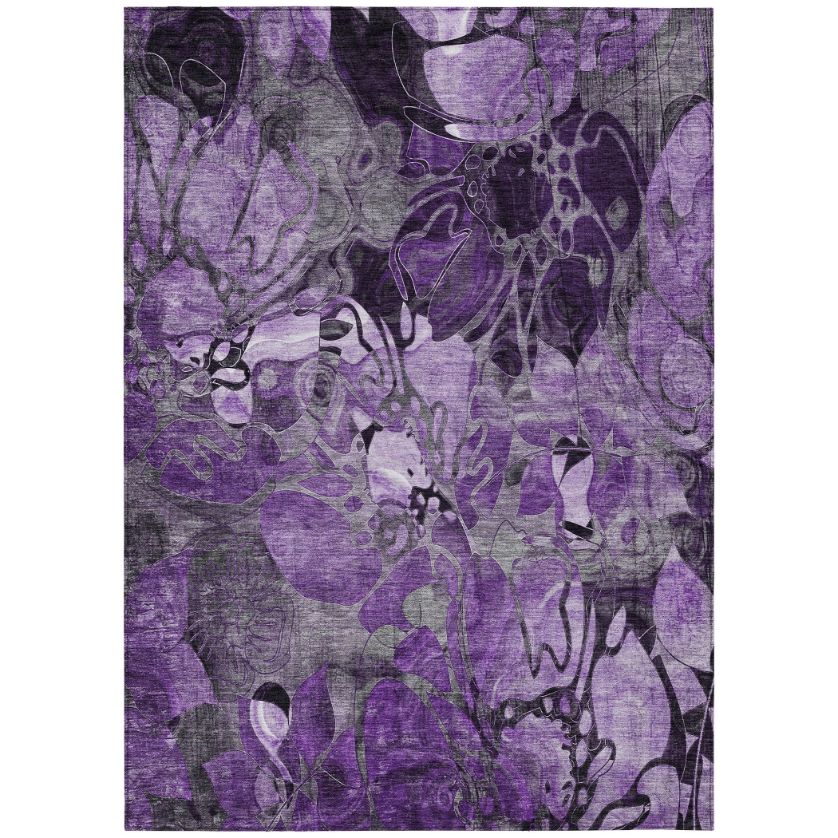 Addison Rugs Floral Purple Washable Indoor-Outdoor Rug with Matching Throw