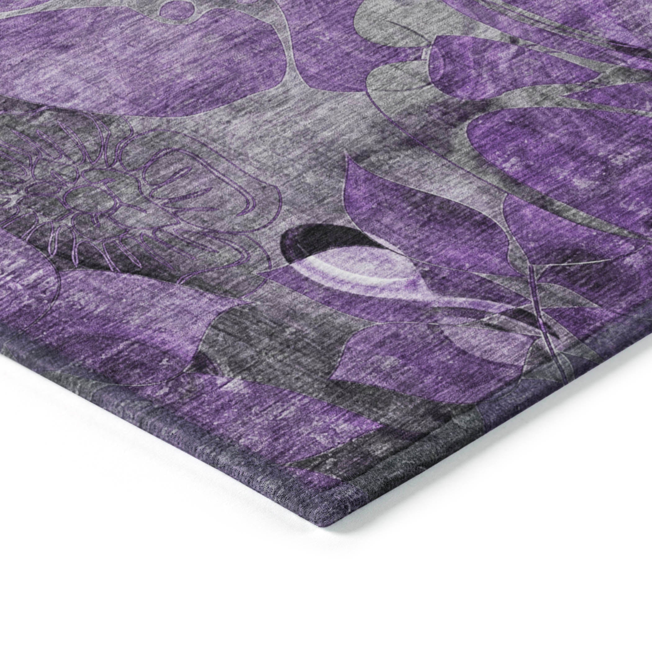 Addison Rugs Floral Purple Washable Indoor-Outdoor Rug with Matching Throw