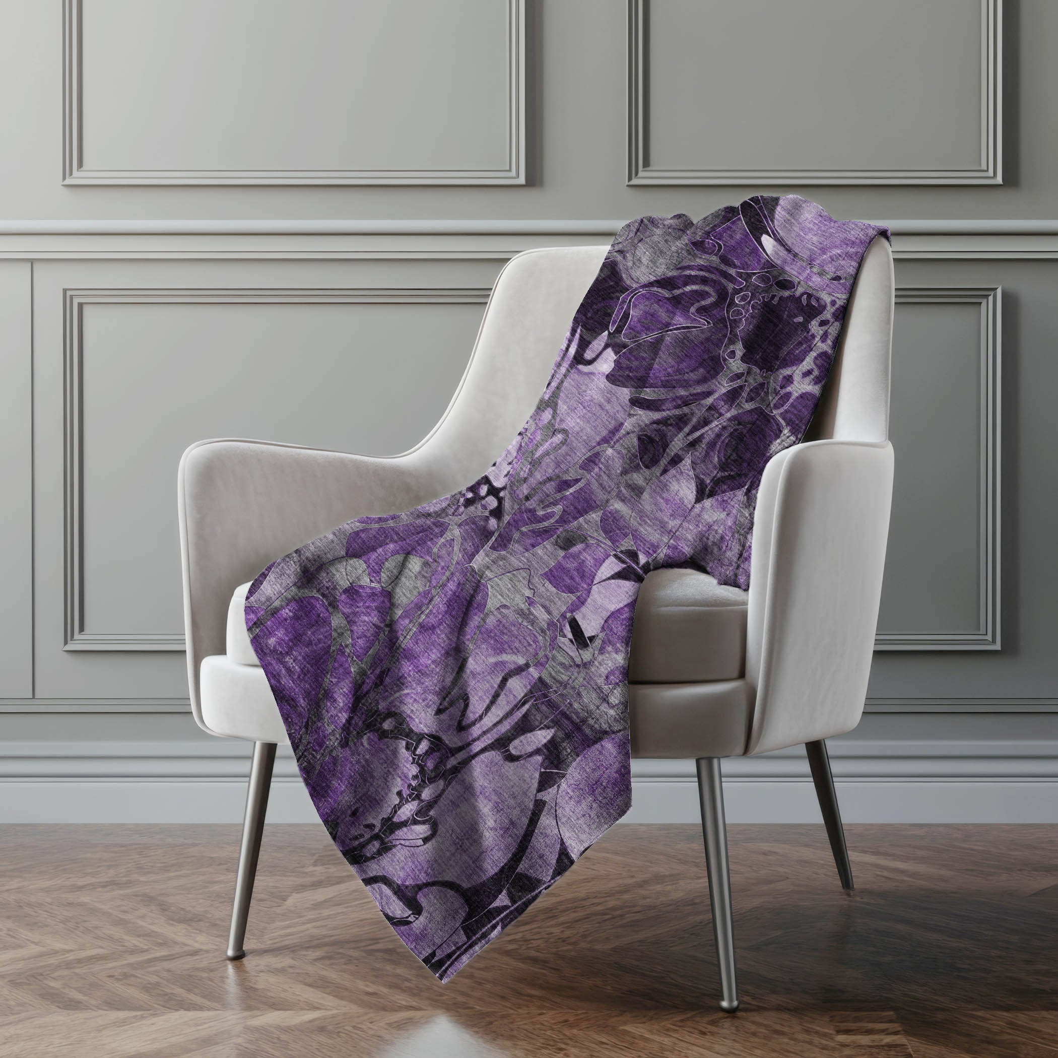 Addison Rugs Floral Purple Washable Indoor-Outdoor Rug with Matching Throw