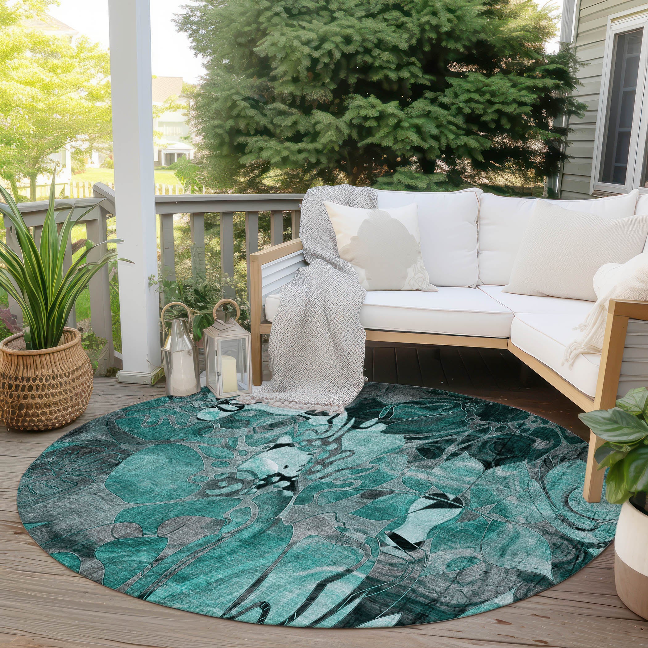 Addison Rugs Floral Teal Washable Indoor-Outdoor Rug